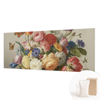 Fotovæg stue med blomster- og sommerfuglemotiv