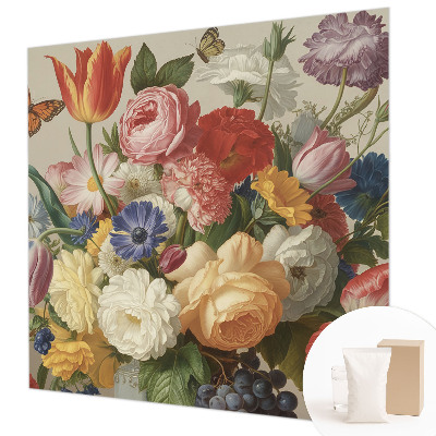 Fotovæg stue Blomster og sommerfugle