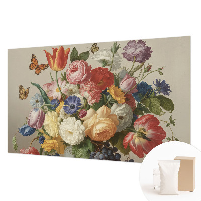 Fotovæg stue med blomster- og sommerfuglemotiv