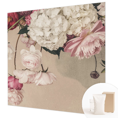 Fotovæg soveværelse med romantiske blomster