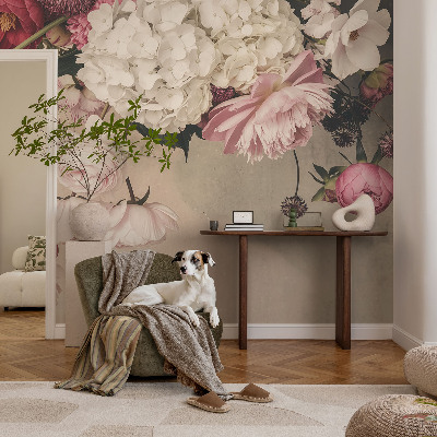 Fotovæg soveværelse med romantiske blomster