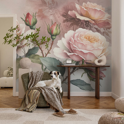 Non-woven fototapet med motiv af pastelfarvede roser
