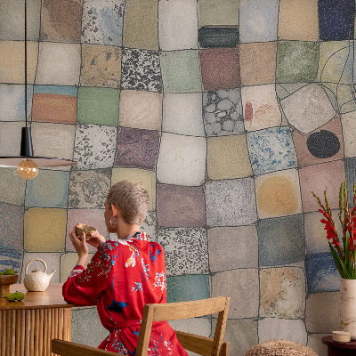 Fototapet med et farverigt mosaikmønster