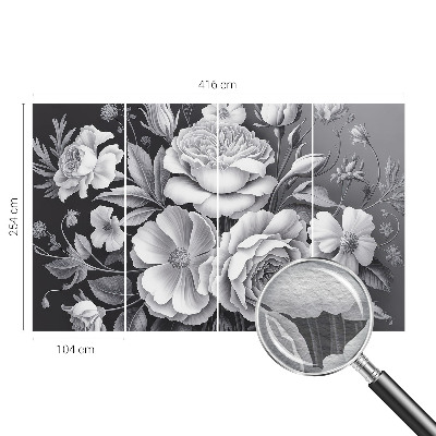 3D fototapet med grå blomster i realistisk 3D-design