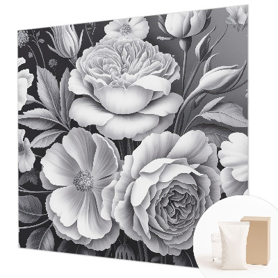 3D fototapet med grå blomster i realistisk 3D-design