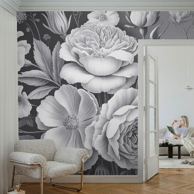 3D fototapet Grå blomster