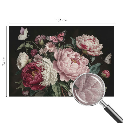 Fotovæg Pæoner og sommerfugle