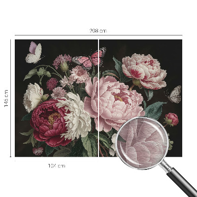 Fotovæg Pæoner og sommerfugle