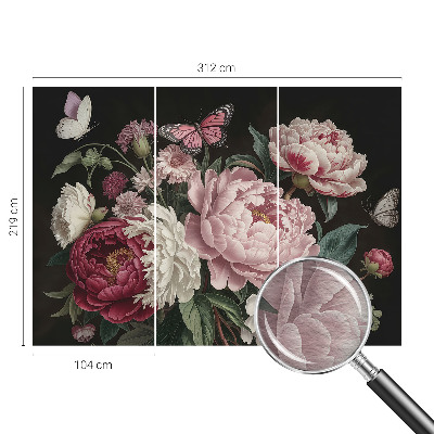 Fotovæg Pæoner og sommerfugle