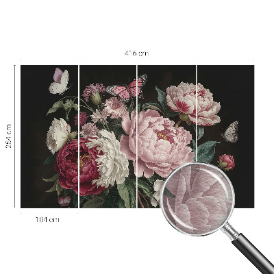 Fotovæg Pæoner og sommerfugle