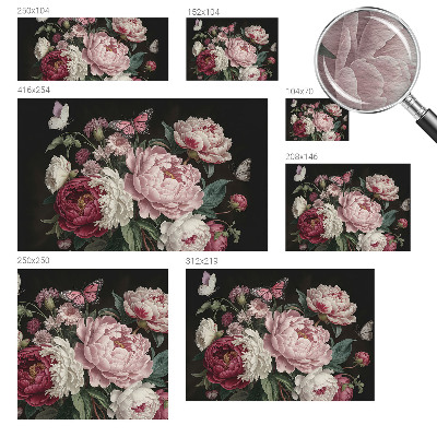 Fotovæg Pæoner og sommerfugle