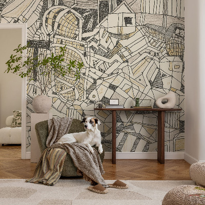 Tapet væg med geometrisk abstraktion