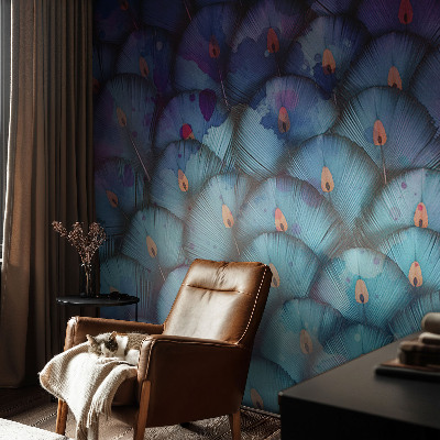 Fototapet stue Farverige fjer