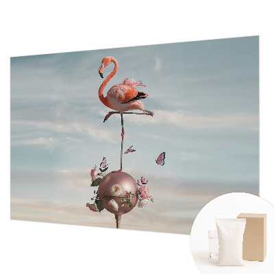 Fototapet stue med et elegant motiv af en flamingo