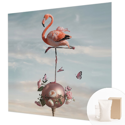 Fototapet stue med et elegant motiv af en flamingo