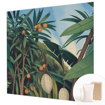 Fotovæg stue med tropisk junglemotiver