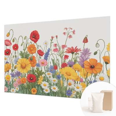 Fotovæg soveværelse med motiv af blomstereng