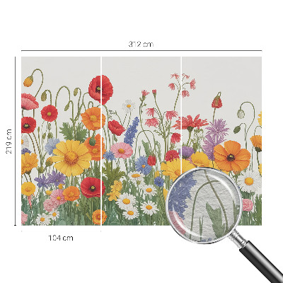 Fotovæg soveværelse med motiv af blomstereng