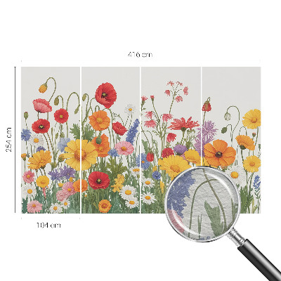 Fotovæg soveværelse med motiv af blomstereng