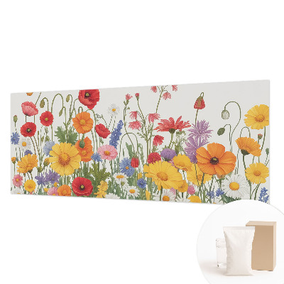Fotovæg soveværelse med motiv af blomstereng