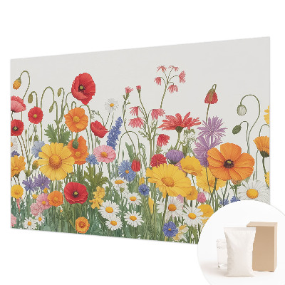 Fotovæg soveværelse med motiv af blomstereng