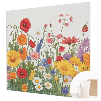 Fotovæg soveværelse med motiv af blomstereng