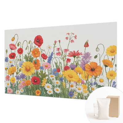 Fotovæg soveværelse med motiv af blomstereng