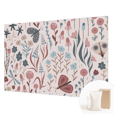 Fototapet på mål med motiv af blomster og insekter