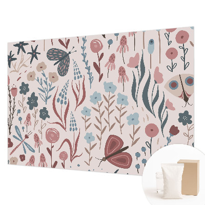 Fototapet på mål med motiv af blomster og insekter