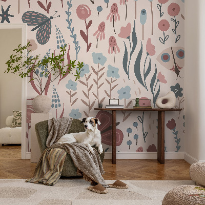Fototapet på mål med motiv af blomster og insekter
