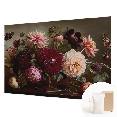 Fotovæg soveværelse med blomstermotiv i majestætisk stil