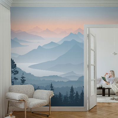 Fotovæg stue Bjergpanorama