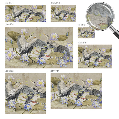 3D fototapet med motiv af fugle og liljer