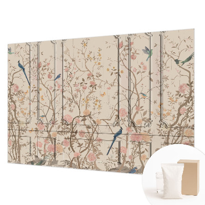 Fototapet efter mål med motiv af fugle og blomster