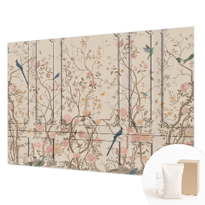 Fototapet efter mål med motiv af fugle og blomster