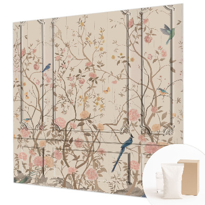 Fototapet efter mål med motiv af fugle og blomster
