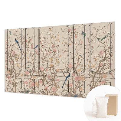 Fototapet efter mål med motiv af fugle og blomster
