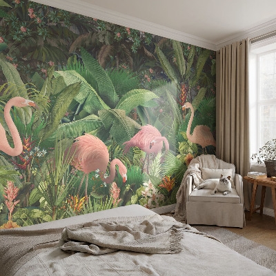 Fototapet børneværelse med lyserøde flamingoer