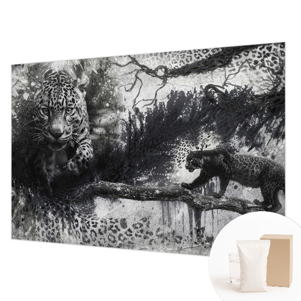 Fotovæg soveværelse med abstrakte leopardmotiver