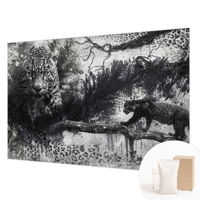 Fotovæg soveværelse med abstrakte leopardmotiver