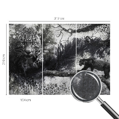 Fotovæg soveværelse med abstrakte leopardmotiver