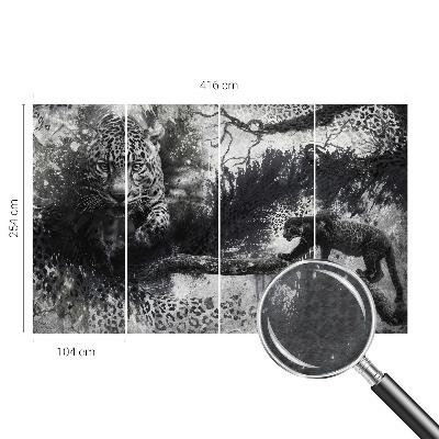 Fotovæg soveværelse med abstrakte leopardmotiver