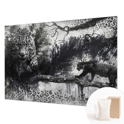 Fotovæg soveværelse med abstrakte leopardmotiver