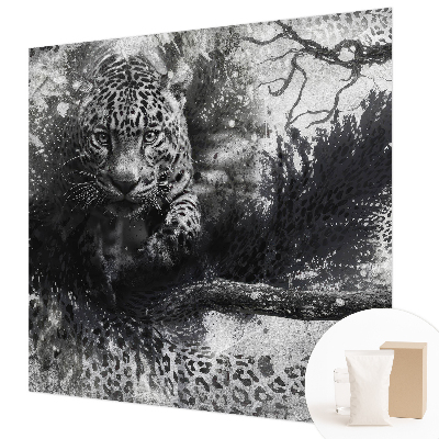 Fotovæg soveværelse med abstrakte leopardmotiver