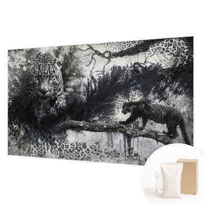 Fotovæg soveværelse med abstrakte leopardmotiver