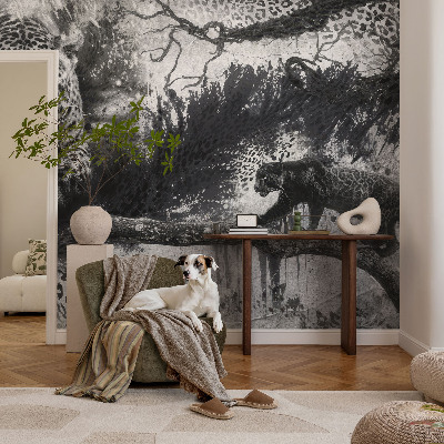 Fotovæg soveværelse med abstrakte leopardmotiver