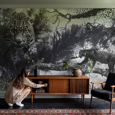 Fotovæg soveværelse med abstrakte leopardmotiver