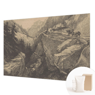 Modern fototapet med et malerisk motiv af bjerge