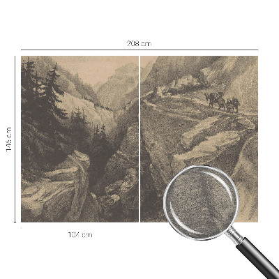 Modern fototapet med et malerisk motiv af bjerge