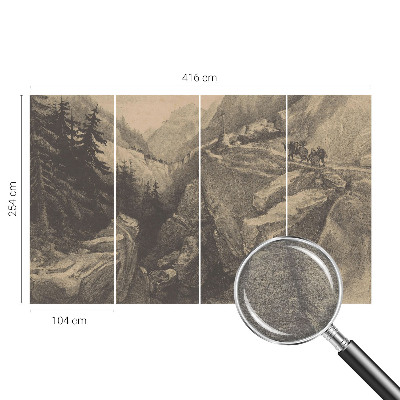 Modern fototapet med et malerisk motiv af bjerge